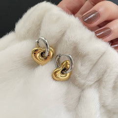 Unique Two-Tone Heart Clip Earrings Silver Plated