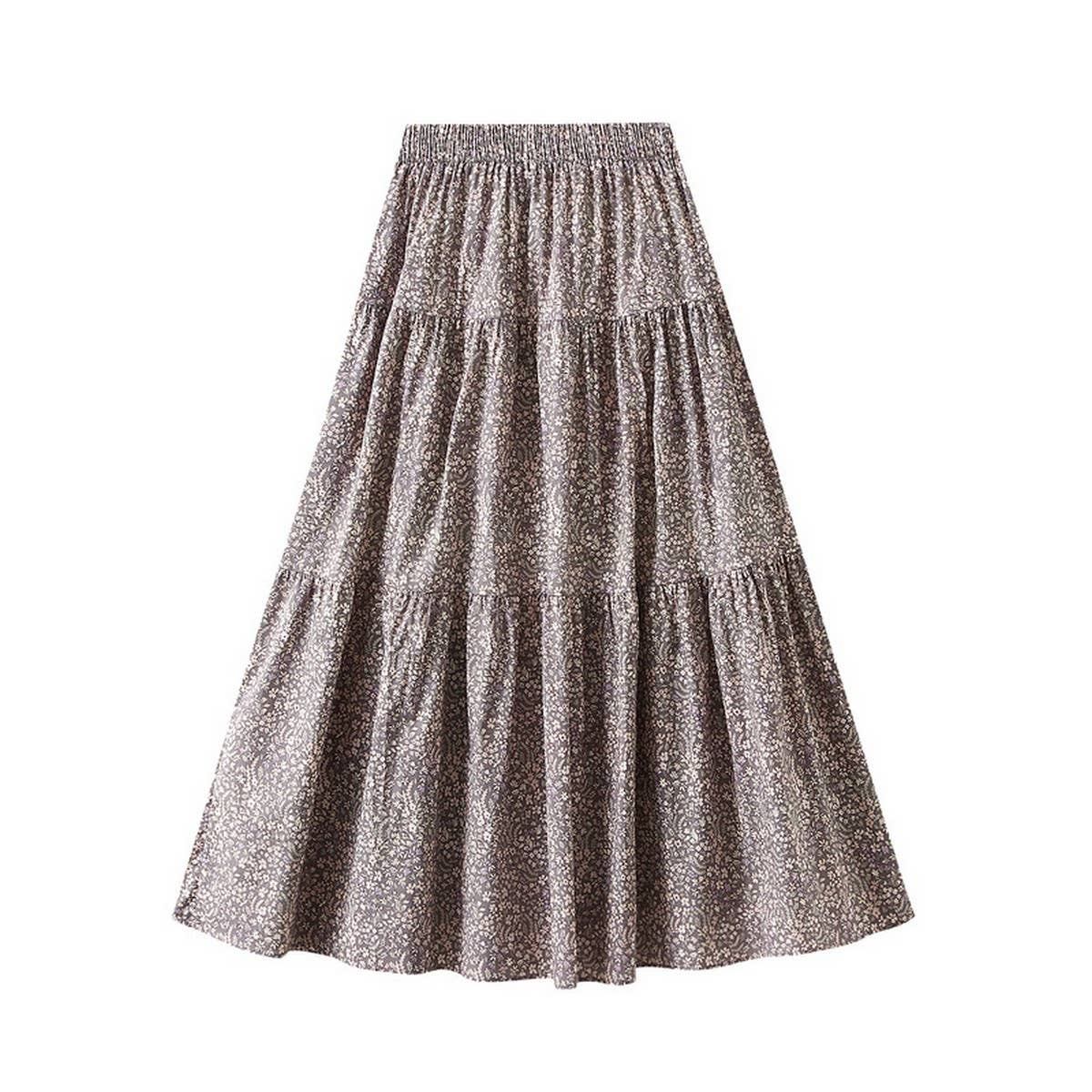 SWEET FLORAL A LINE ELASTIC WAIST MIDI SKIRT_CWBMS0365