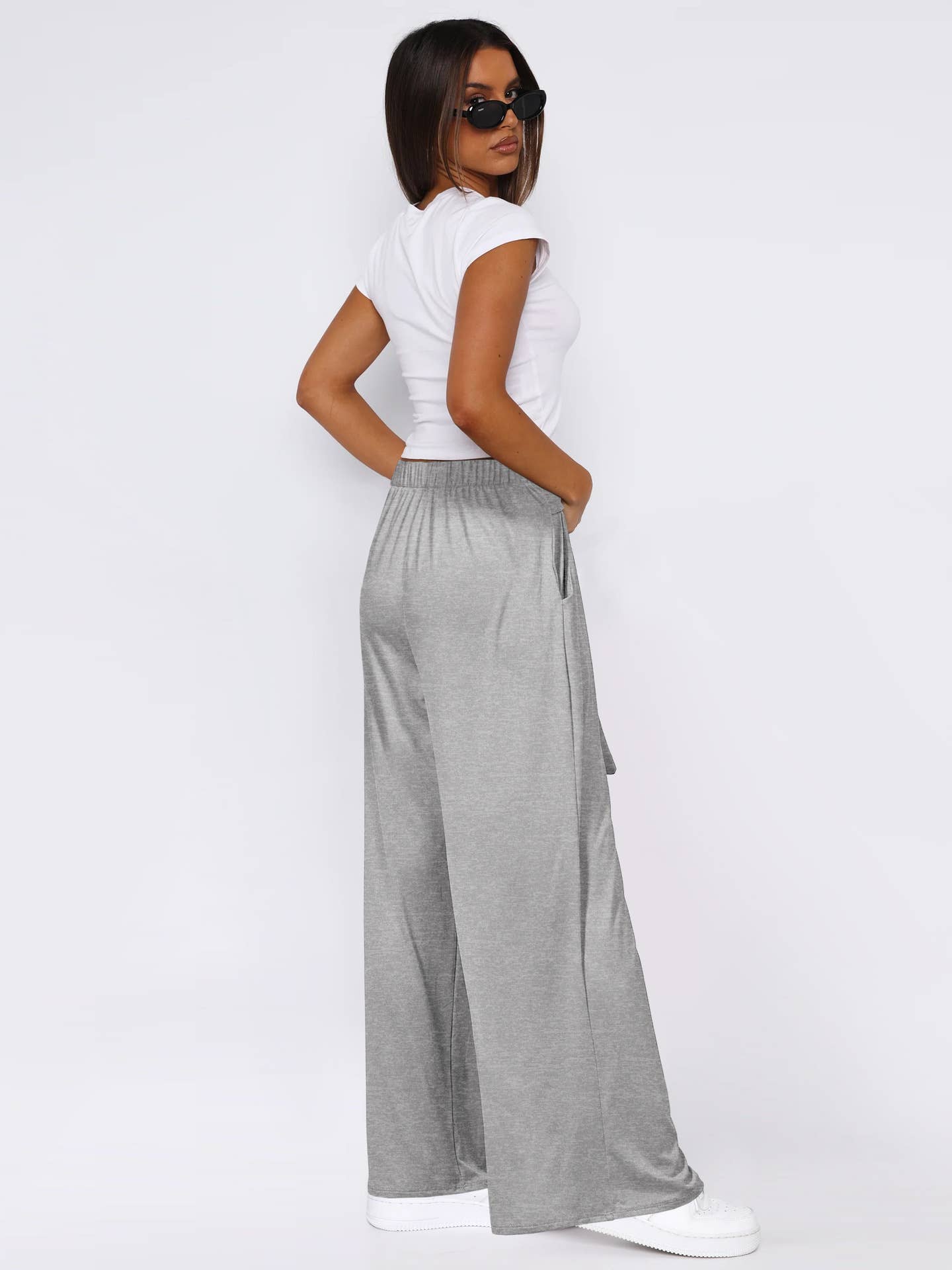 Solid Color Sag All-In-One Lace-Up Wide-Leg Pants