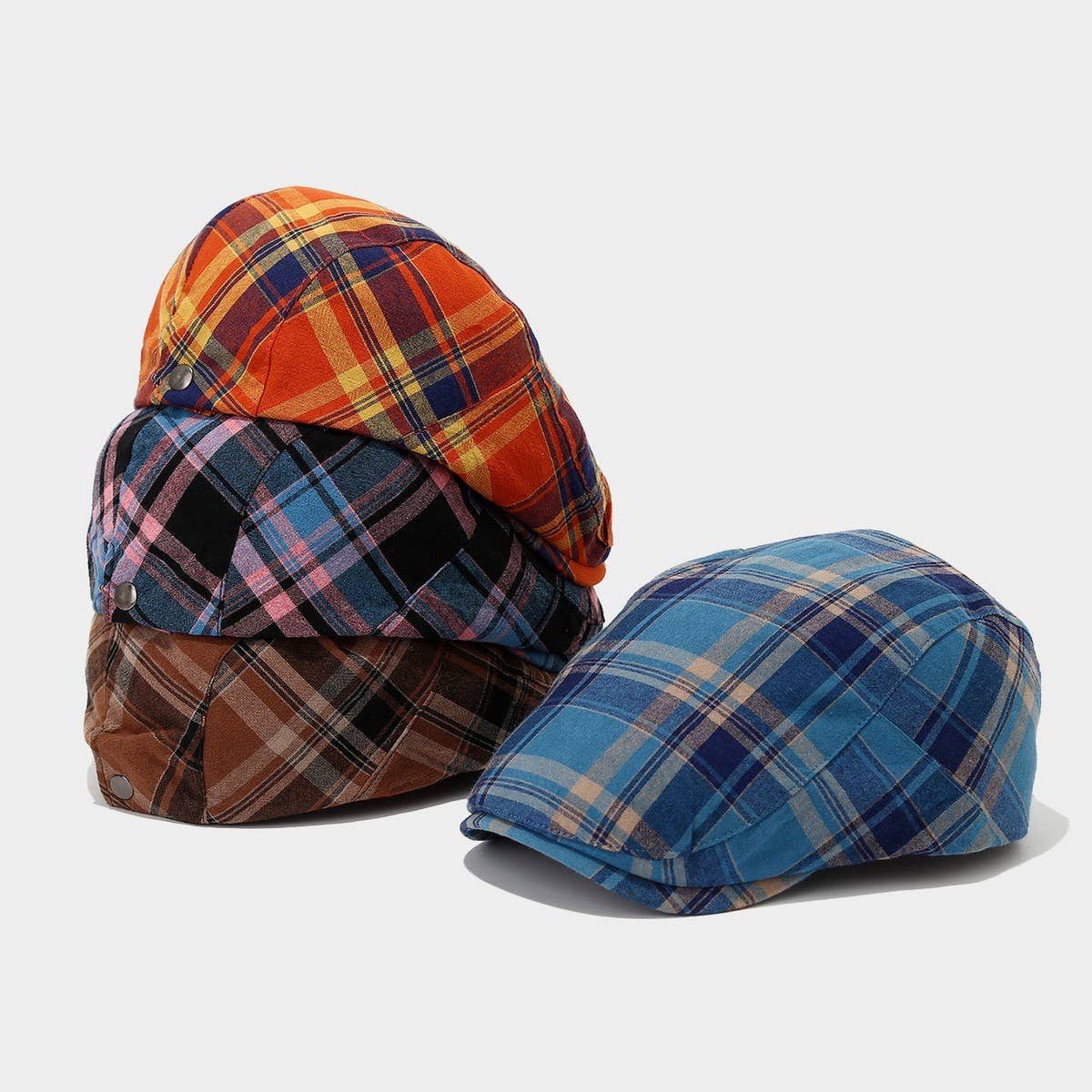 Plaid Dopamine Color Block Newsboy Hat_Cwah04626