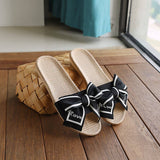 LINEN BOW SLIPPERS WITH SOFT ANTI SLIP SOLE_CWSHF0172