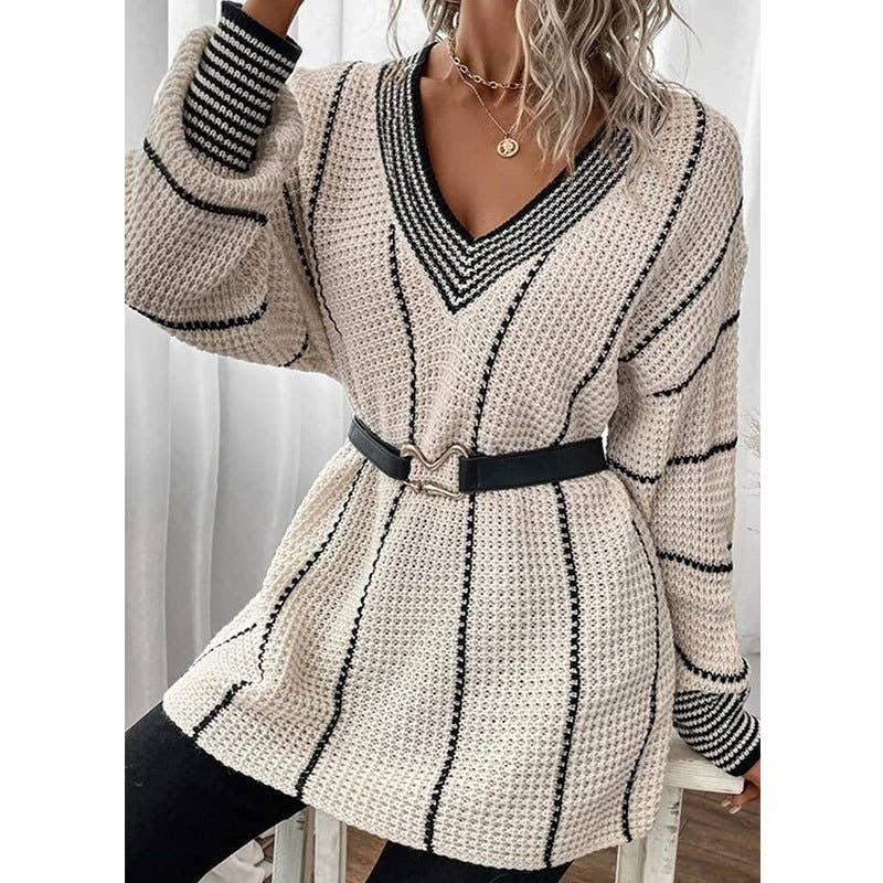 Vertical Pattern Casual Loose Medium Long Sweater