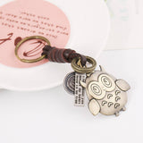 Vintage Bronze Owl Braided Cowhide Keychain_Cwmm4720