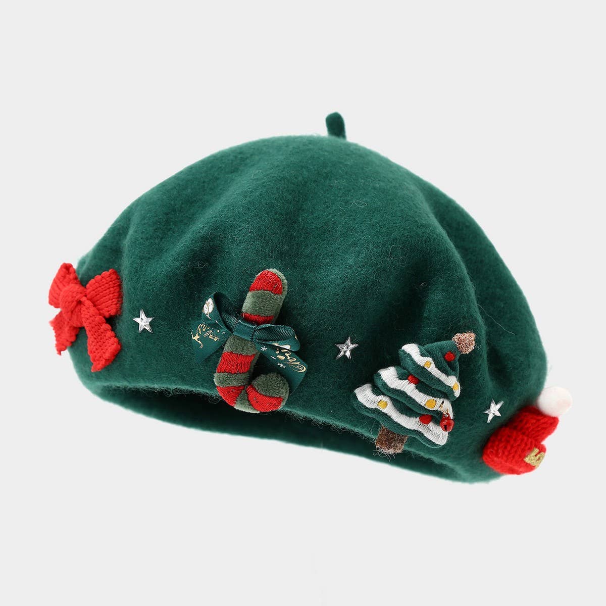 Christmas Bow Wool Beret Hat Women Warm Winter_Cwah04686