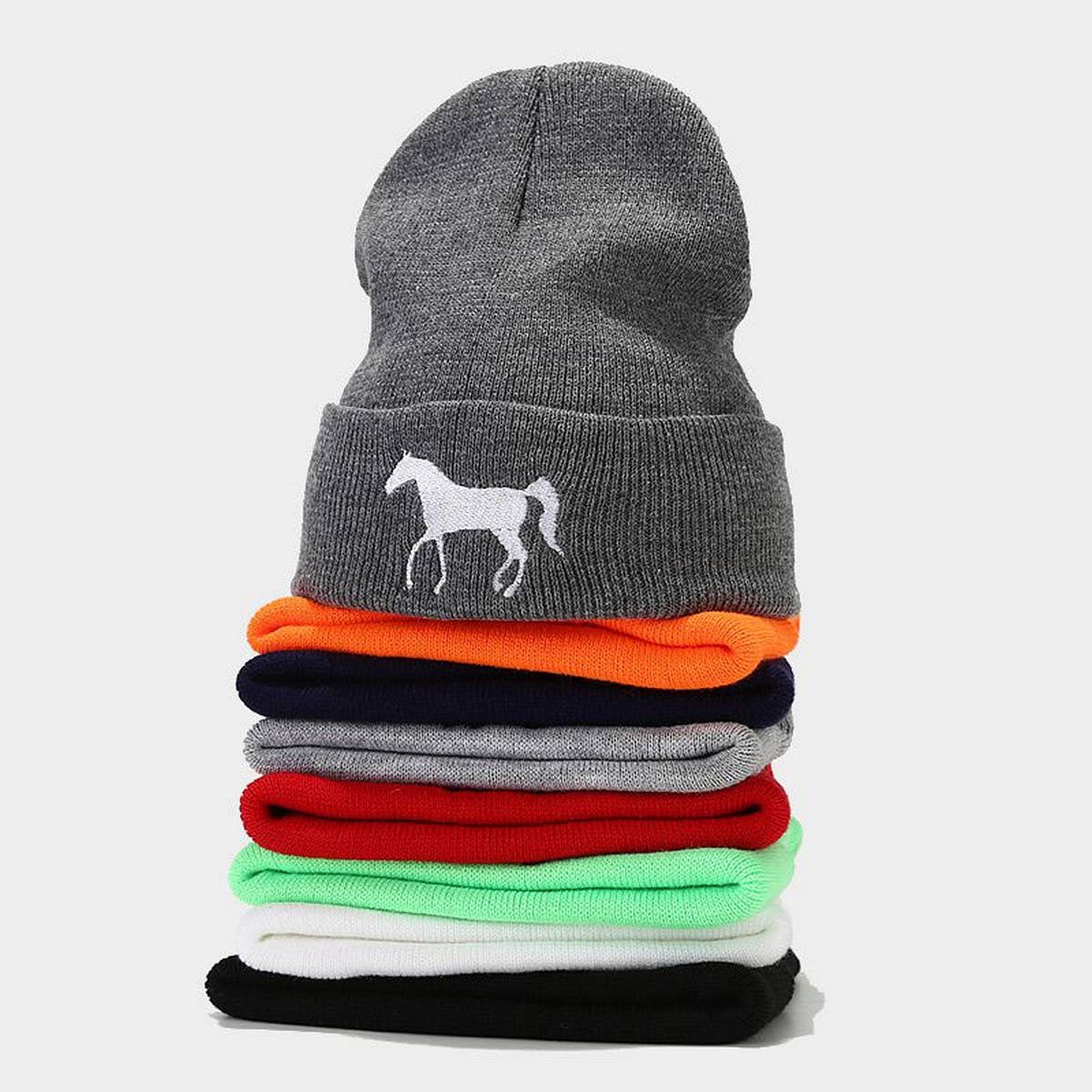 HORSE EMBROIDERY WARM COLD OUTDOOR KNITTED HAT_CWAH2090