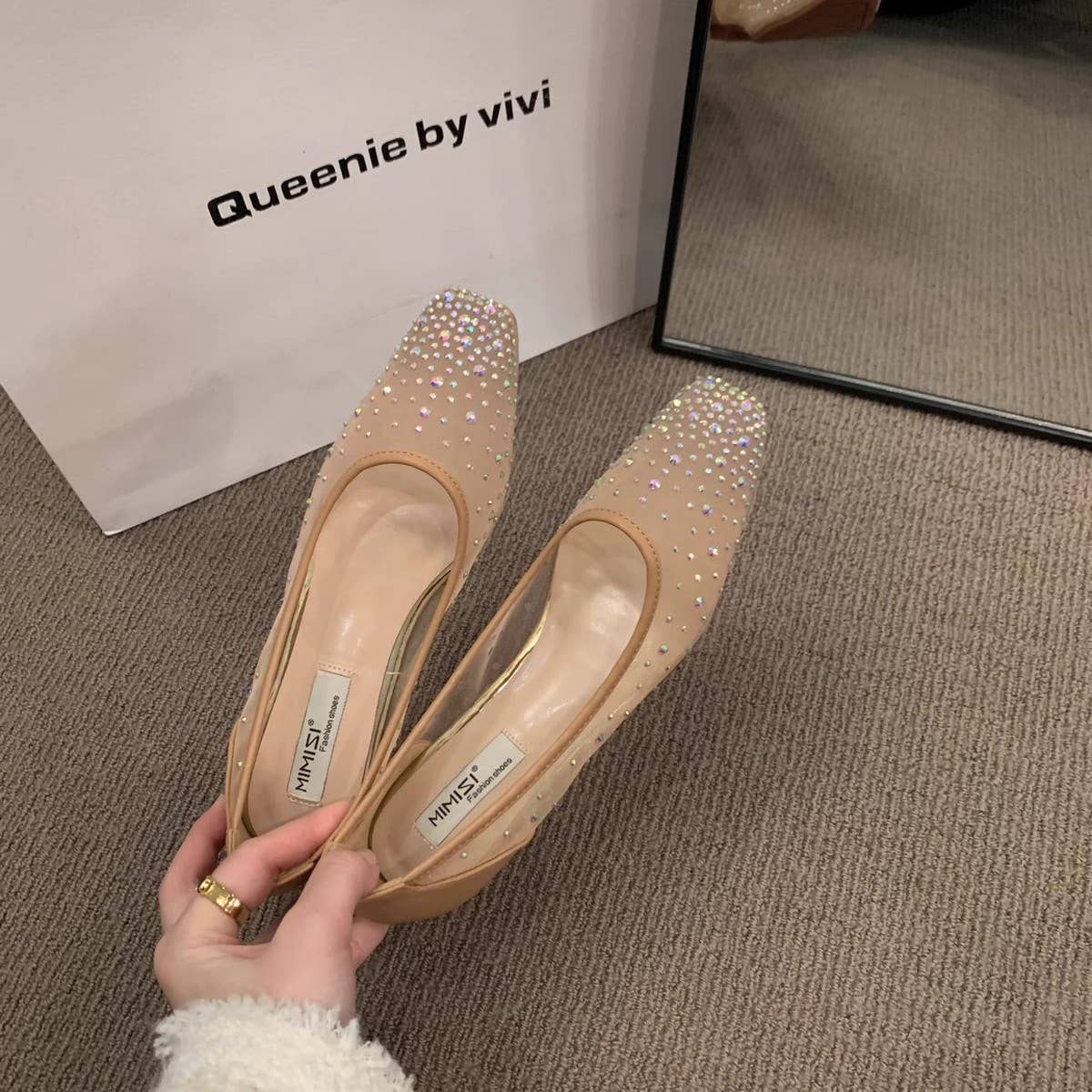 FLAT SQUARE TOE RHINESTONE BREATHABLE FAIRY FLATS_CWSHF0122