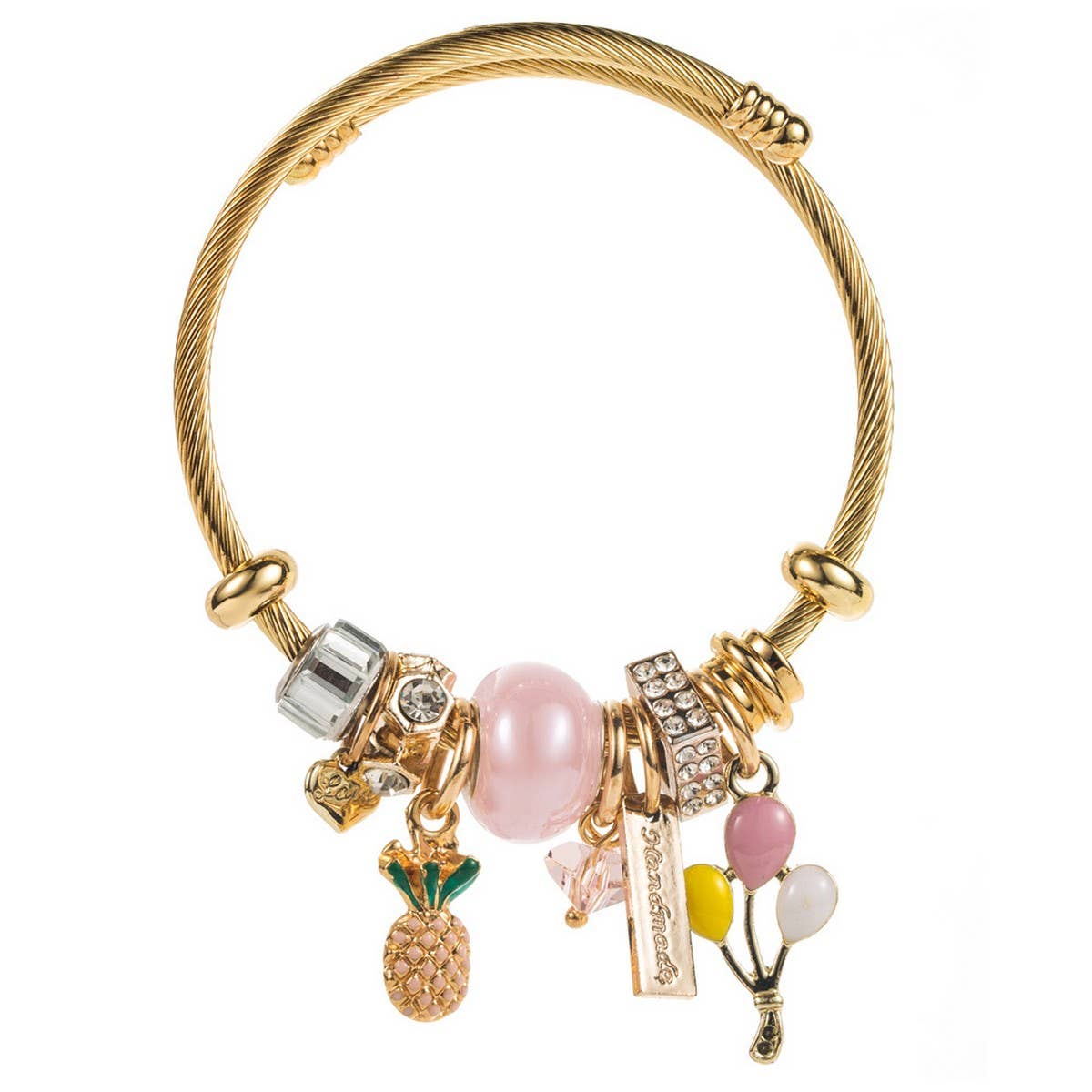 GOLD STAINLESS STEEL BRACELET WITH PINEAPPLEBALLOON_CWMM8586