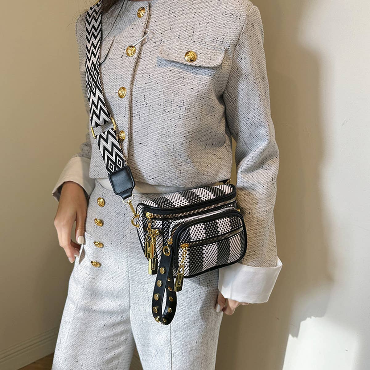 2024 NEW MULTI LAYER ZIPPER RIBBON CHEST BAG_CWAB2086