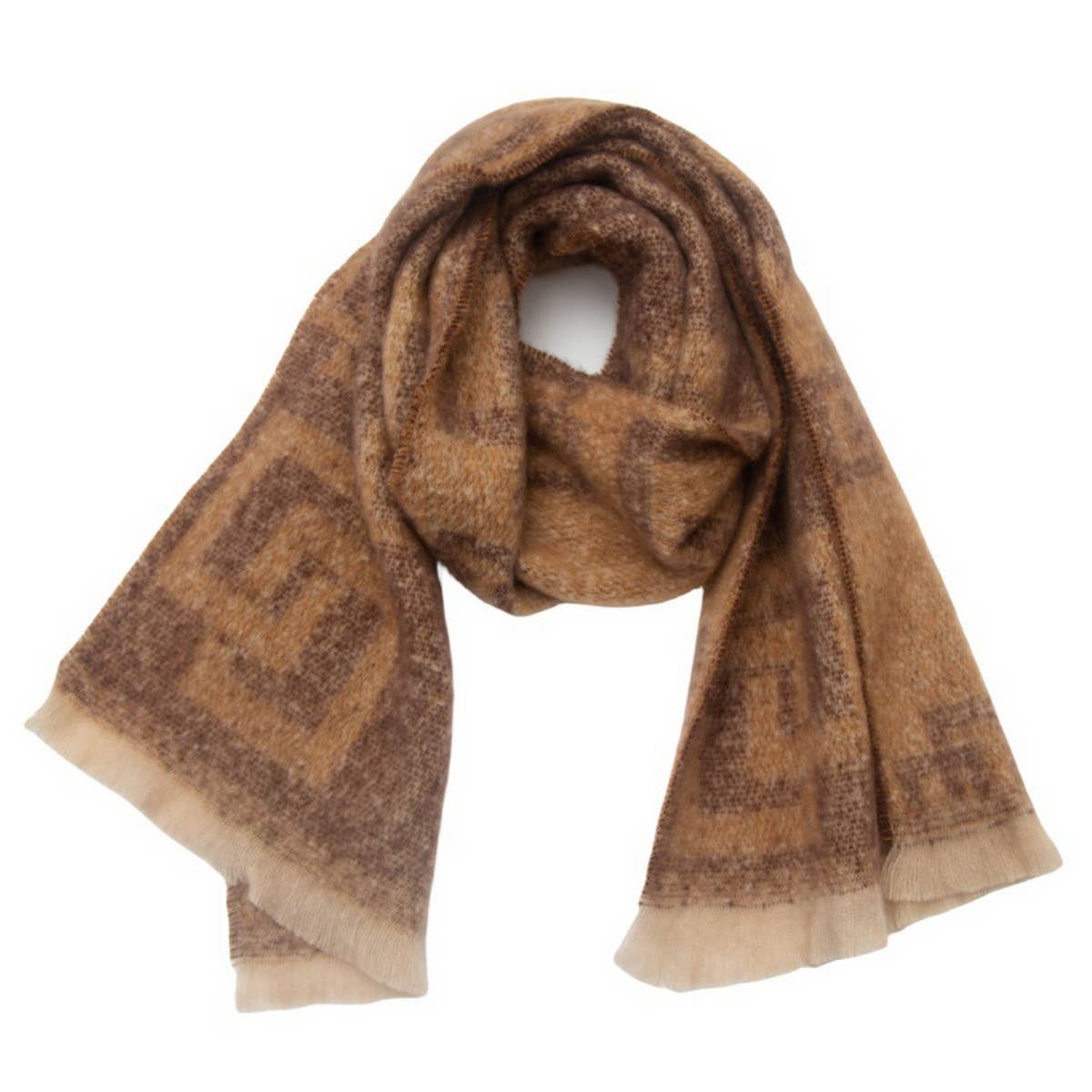 GREEK KEY JACQUARD SCARF FRINGE WINTER WRAP_CWASC0868