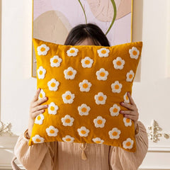 DAISY FLORAL TUFTED PILLOW COVER COTTAGE CHIC DECOR_CWMM7686