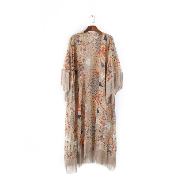 SUMMER TASSEL FLORAL PRINT OPEN FRONT KIMONO_CWASC0773
