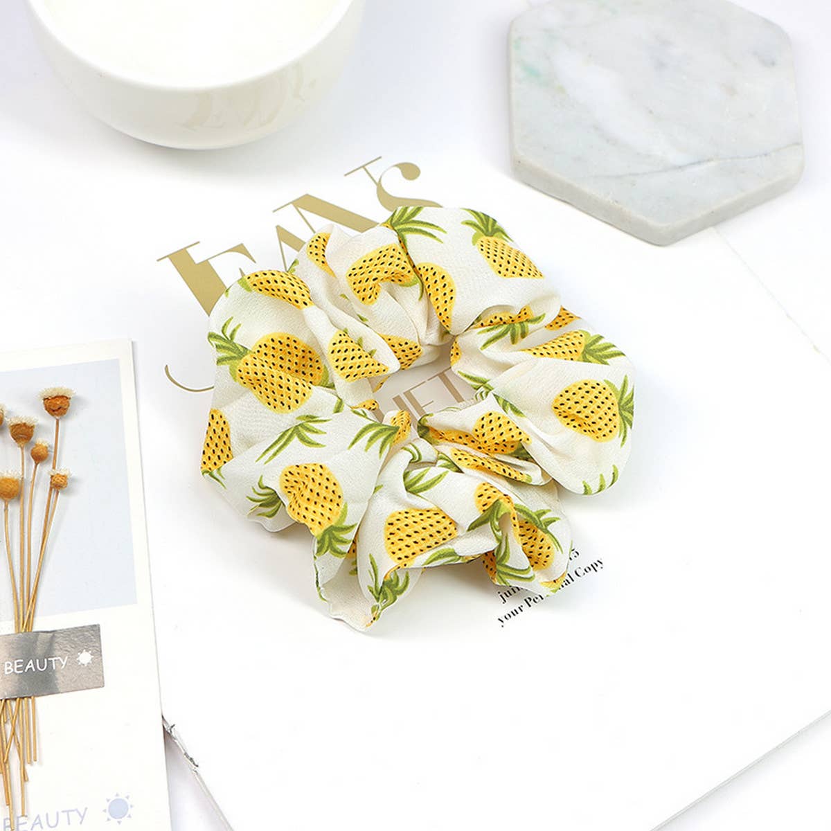 SWEET PINEAPPLE PRINT ELASTIC HAIR TIE_CWAHA1016