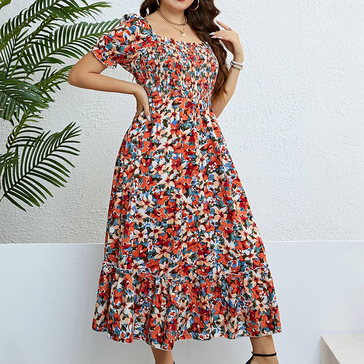 SLIM FIT FLORAL DRESS OFF SHOULDER SUMMER_CWDMD5968