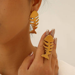 18K STAINLESS STEEL FISHBONE EARRINGS OCEAN STYLE_CWMM8892