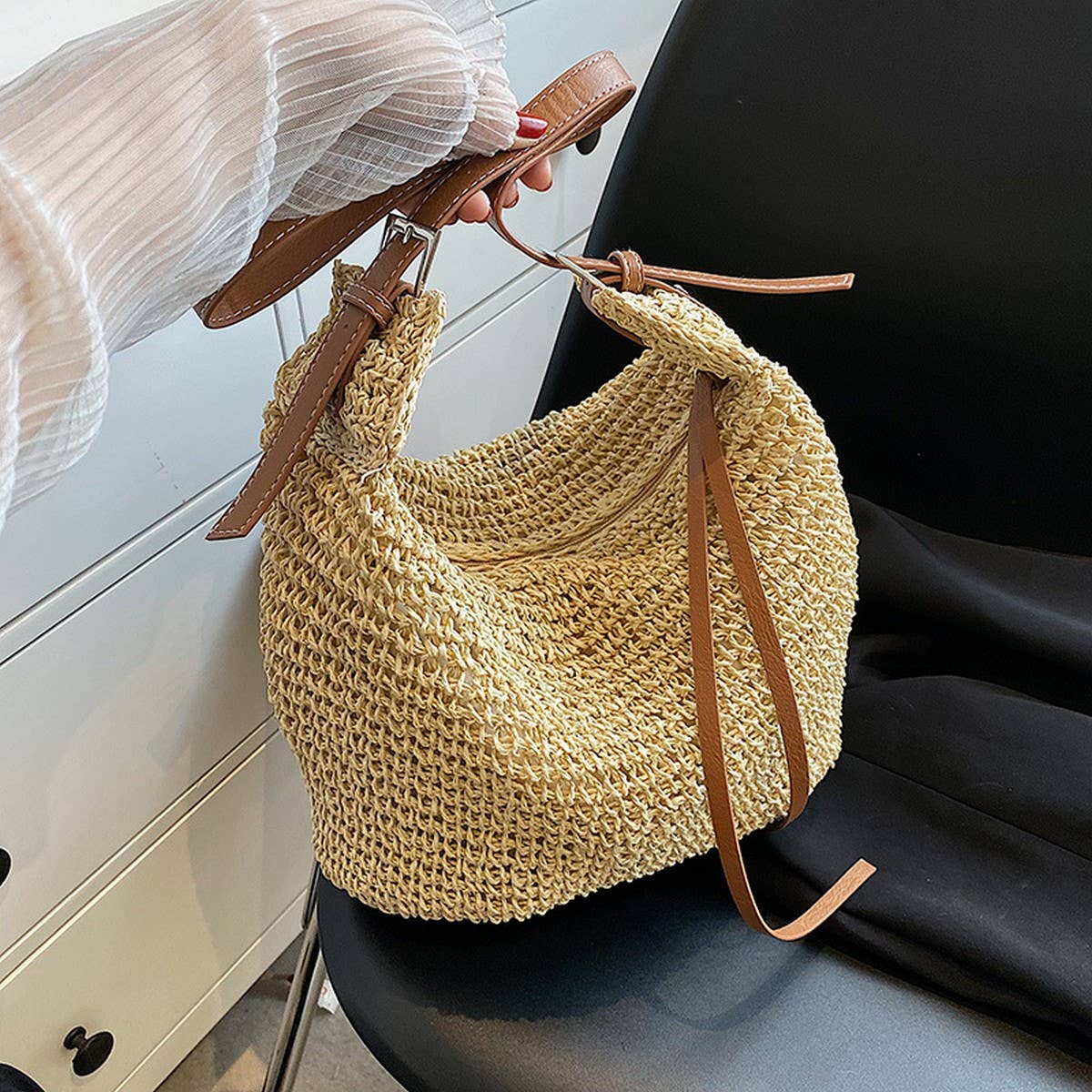 Straw Casual Dumpling Holiday Beach Bag_Cwab2314