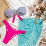 COLOR BLOCK BIKINI SET STRAPLESS TIE SIDE SWIMSUIT_CWMW0706