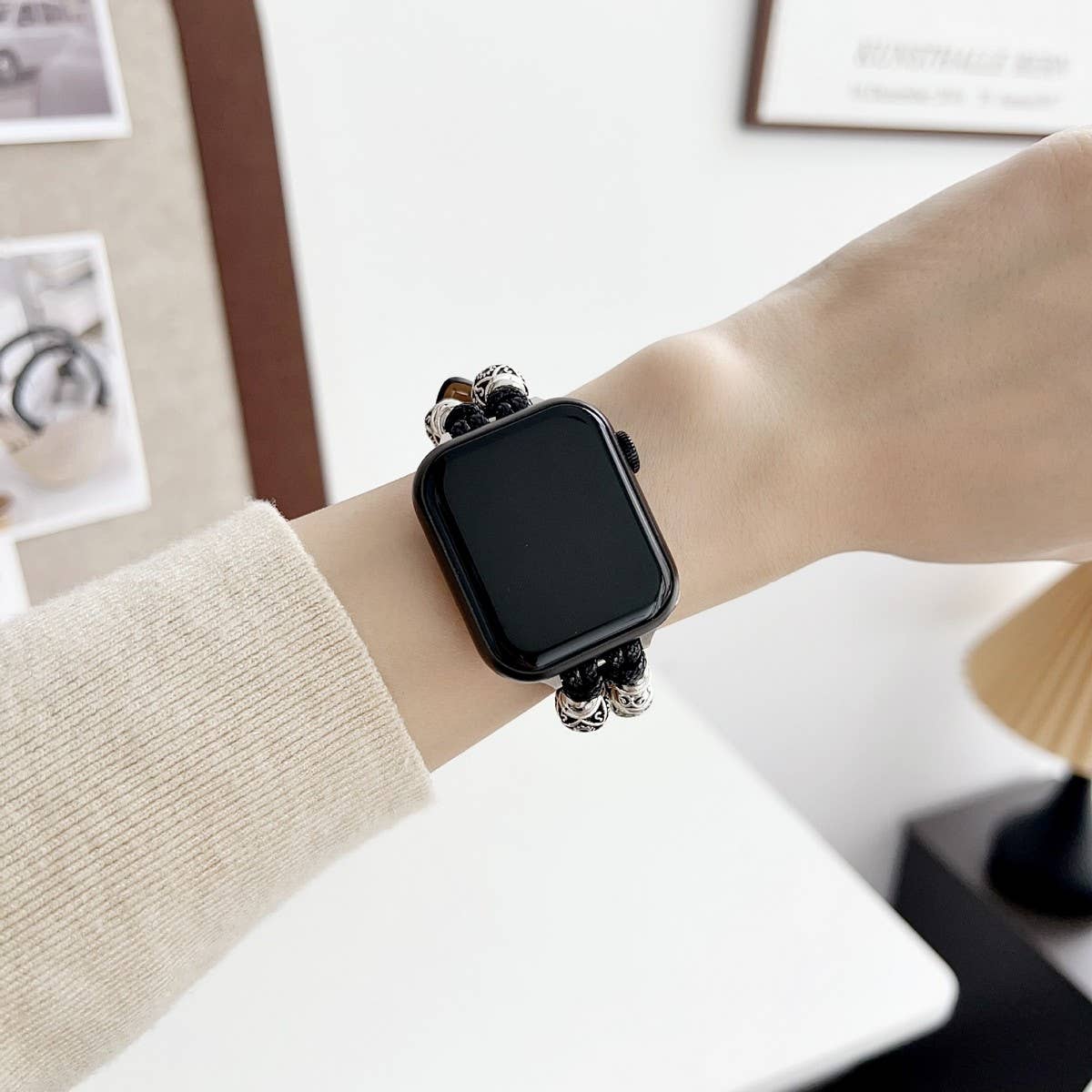 IWATCH9 1 14MM TIBETAN SILVER DENIM LEATHER STRAP_CWASC1544