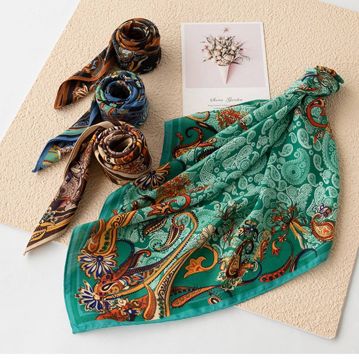 Vintage Cashew Flower Small Square Scarf_Cwasc0935