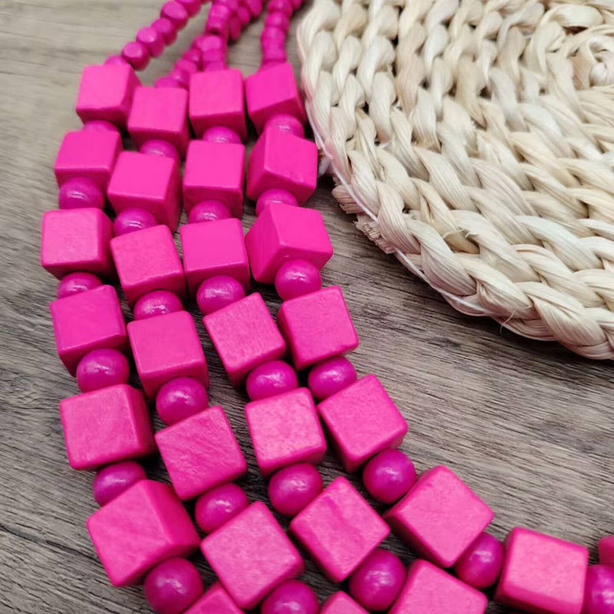 HANDMADE WOODEN SQUARE BEADS MULTI LAYER NECKLACE_CWMM4850