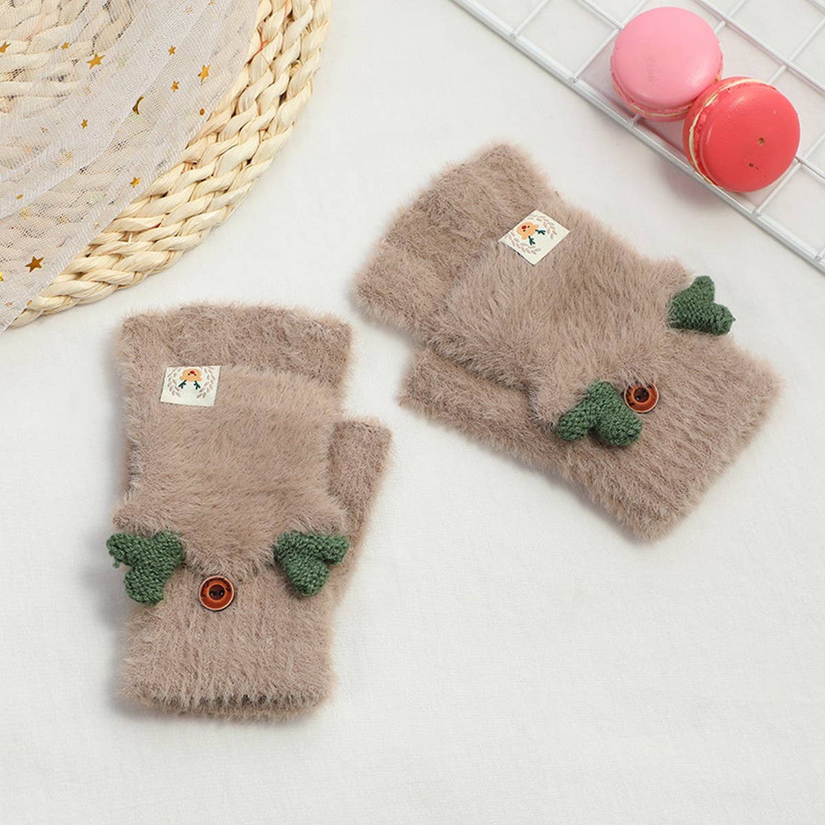 CUTE ELK ANTLER WARM HALF FINGER FLAP GLOVES_CWAG0160