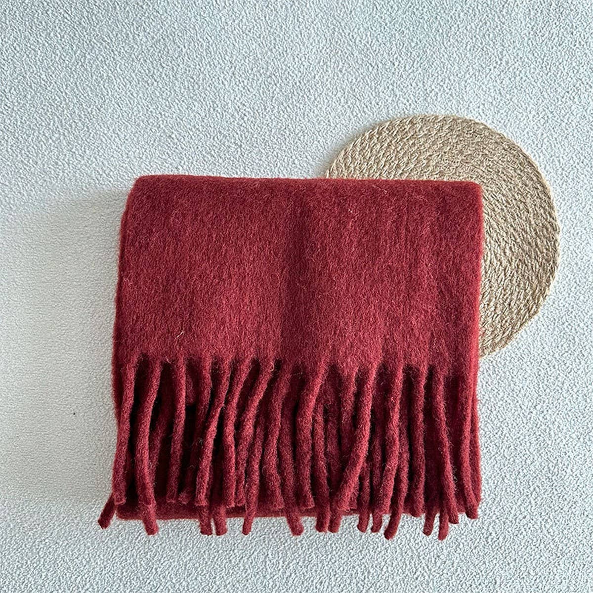 RED WOOL BLEND SCARF FOR WINTER SOFT WARM_CWASC2282