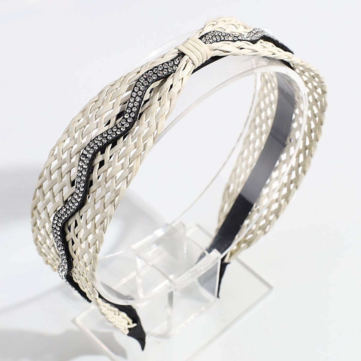 Wave Rhinestone Knotted Braided Headband