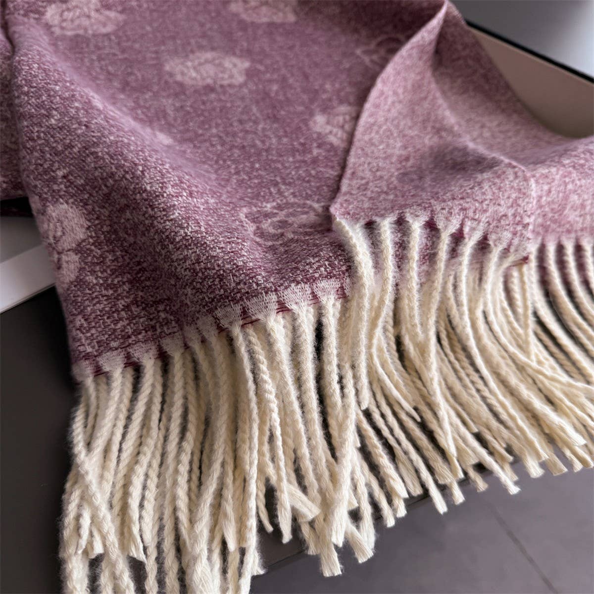 Elegant Camellia Cashmere Feel Tassel Scarf Wrap_Cwasc03244