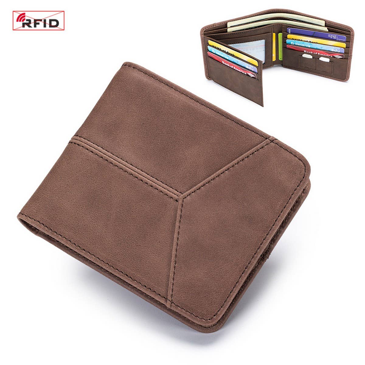 ANTI THEFT BRUSHED COWHIDE SHORT LEATHER WALLET_CWAB3788