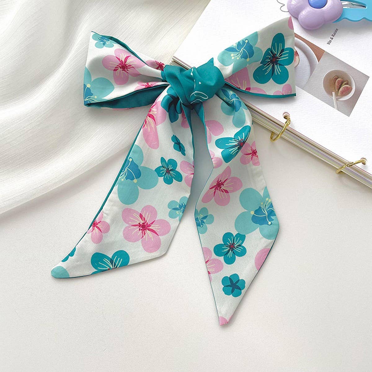 BLUE TIE BAG SOUVENIR RIBBON SCARF_CWASC0716