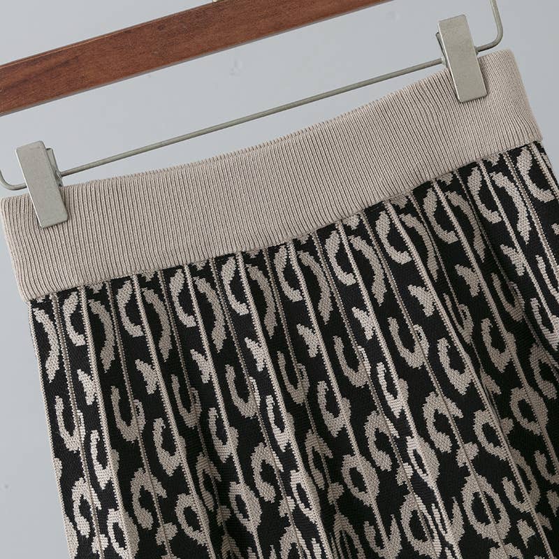 Vintage Leopard Print Contrast Knit Skirt