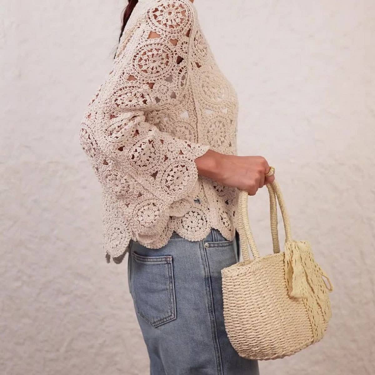SOLID COLOR CASUAL PAPER ROPE HAND WOVEN BAG_CWAB4704