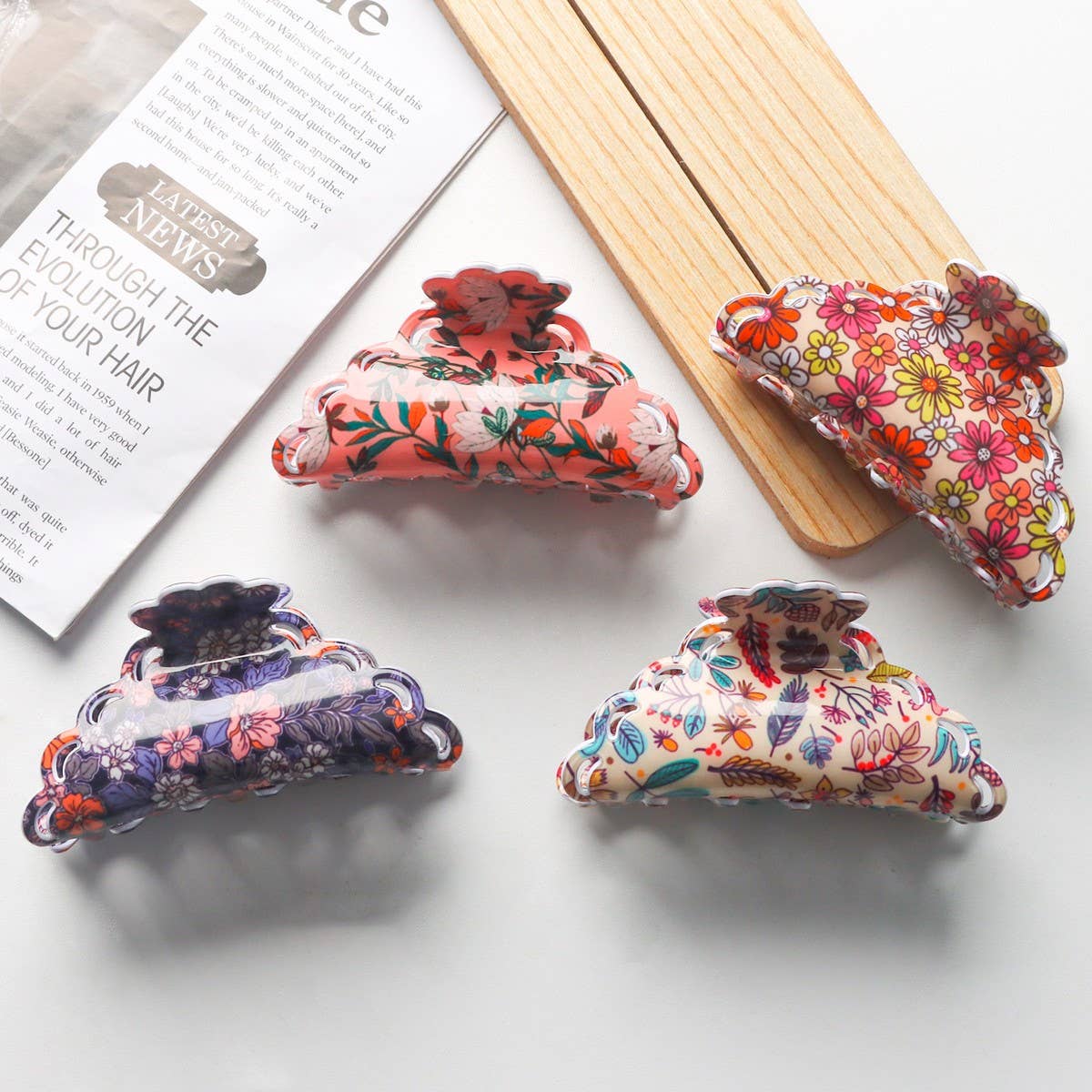 Cwaha1419_Acetic Acid Plant Flowers Irregular Hair Claw Clip
