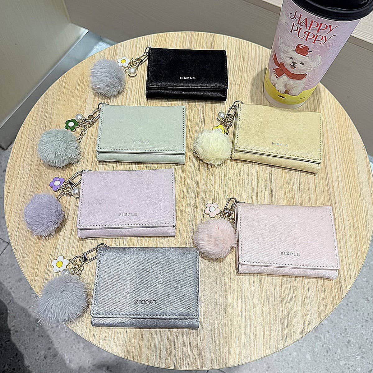 Velvet Mini Trifold Wallet With Pom Pom Charm_Cwab06225