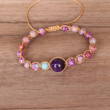 PURPLE TIGER STONE TURQUOISE BEAD BRAIDED BRACELET_CWAJE3952