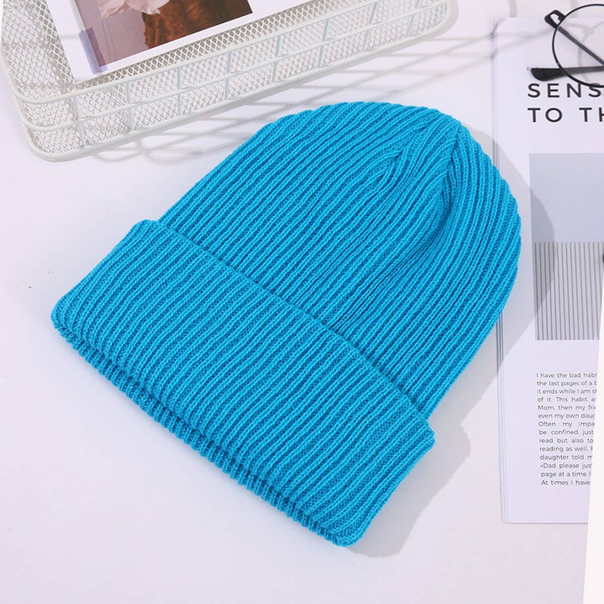 Cwah04349_Thick Knit Beanie Hat Unisex Black Winter