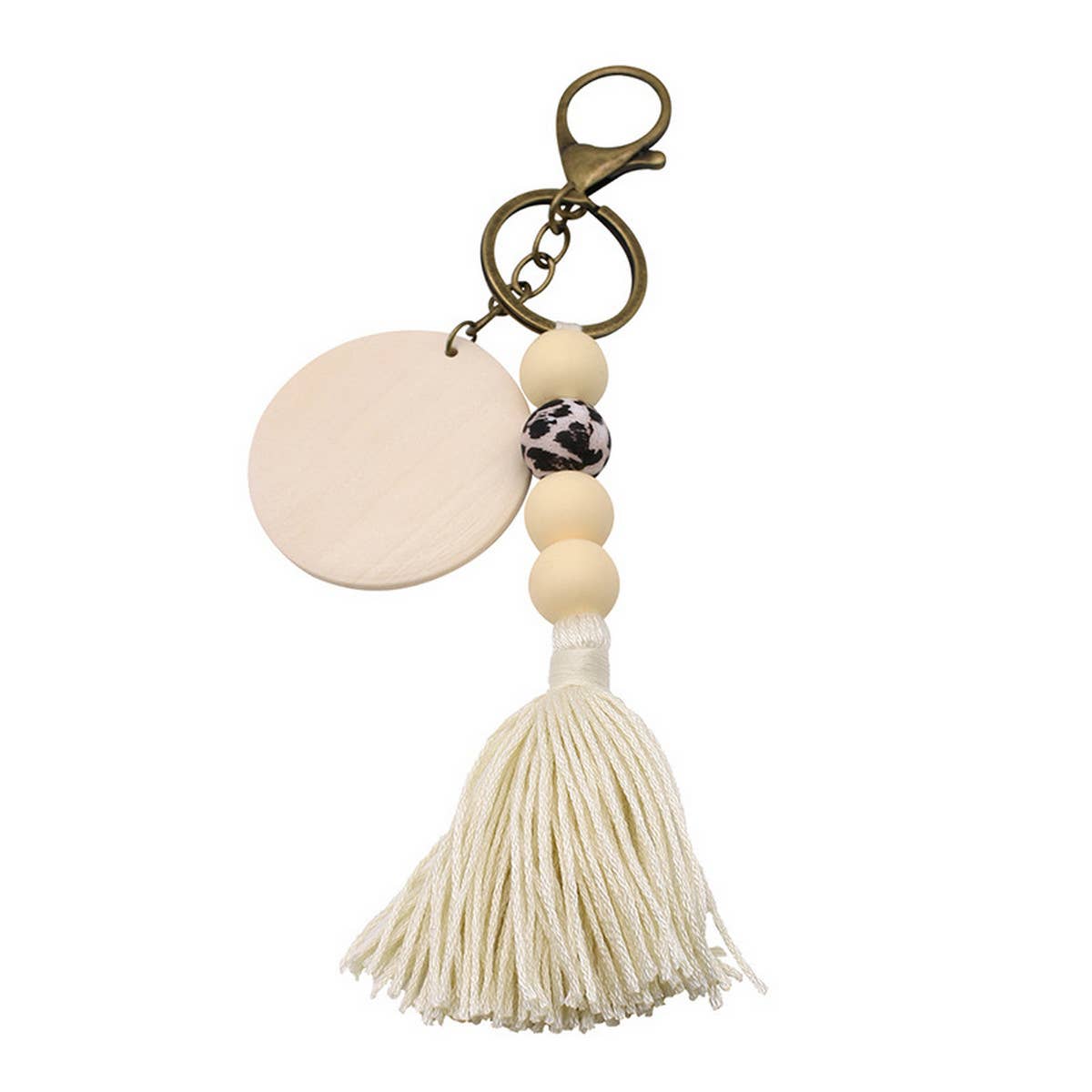 ROUND WOODEN BEADED TASSEL KEYCHAIN_CWMM1560