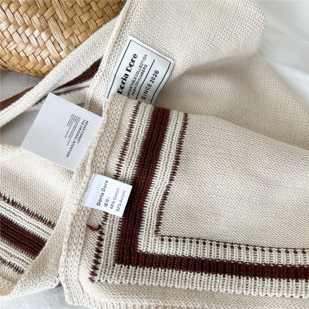 DOUBLE ROW STRIPED FRAME KNITTED SHAWL_CWASC0846