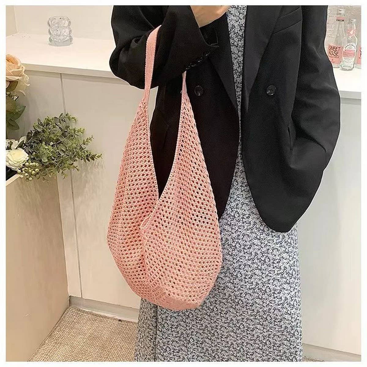 Cwab4579 _Straw Knit Hollow Beach Braided Shoulder Bag