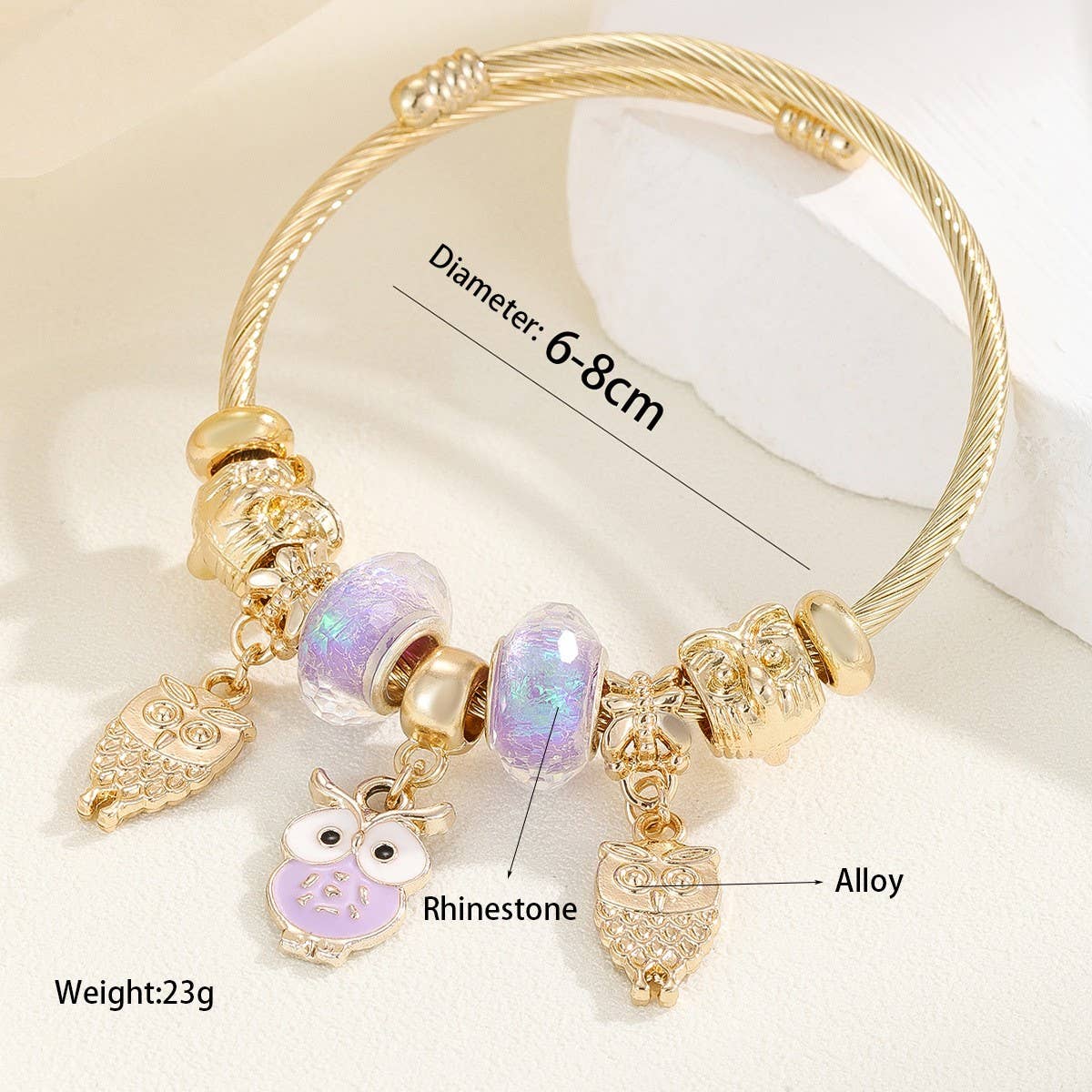 Trendy Gold Steel Bracelet With Enamel Charm_Cwmm8595