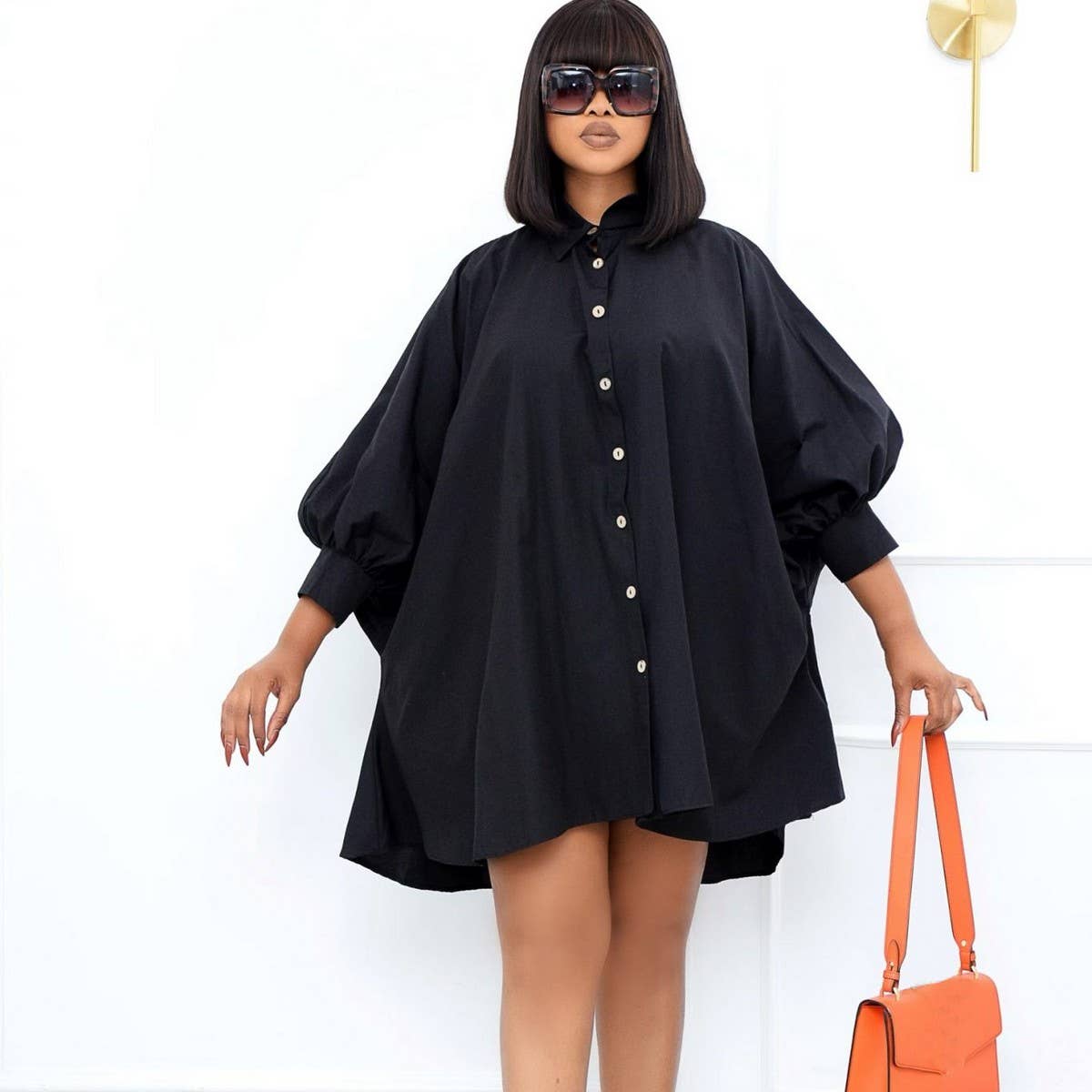 LOOSE LAPEL SOLID COLOR OVERSIZED SHIRT DRESS_CWDSD6165