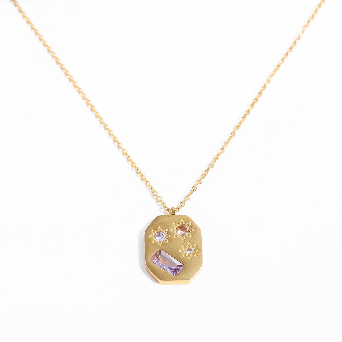 NEW STAINLESS STEEL U SHAPED ZIRCONIA NECKLACE_CWMM3824