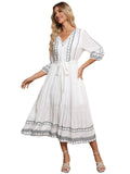 V-Neck Boho Dress With Belted Waist
