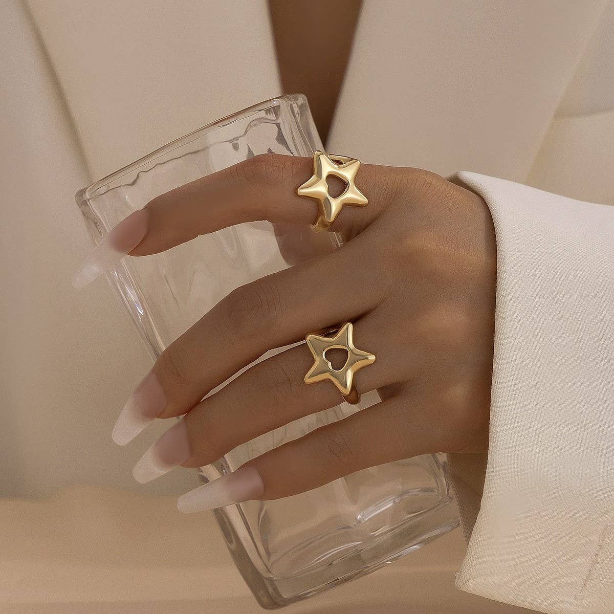 NEW FASHION FIVE POINTED STAR OPEN ALLOY RING_CWMM3238