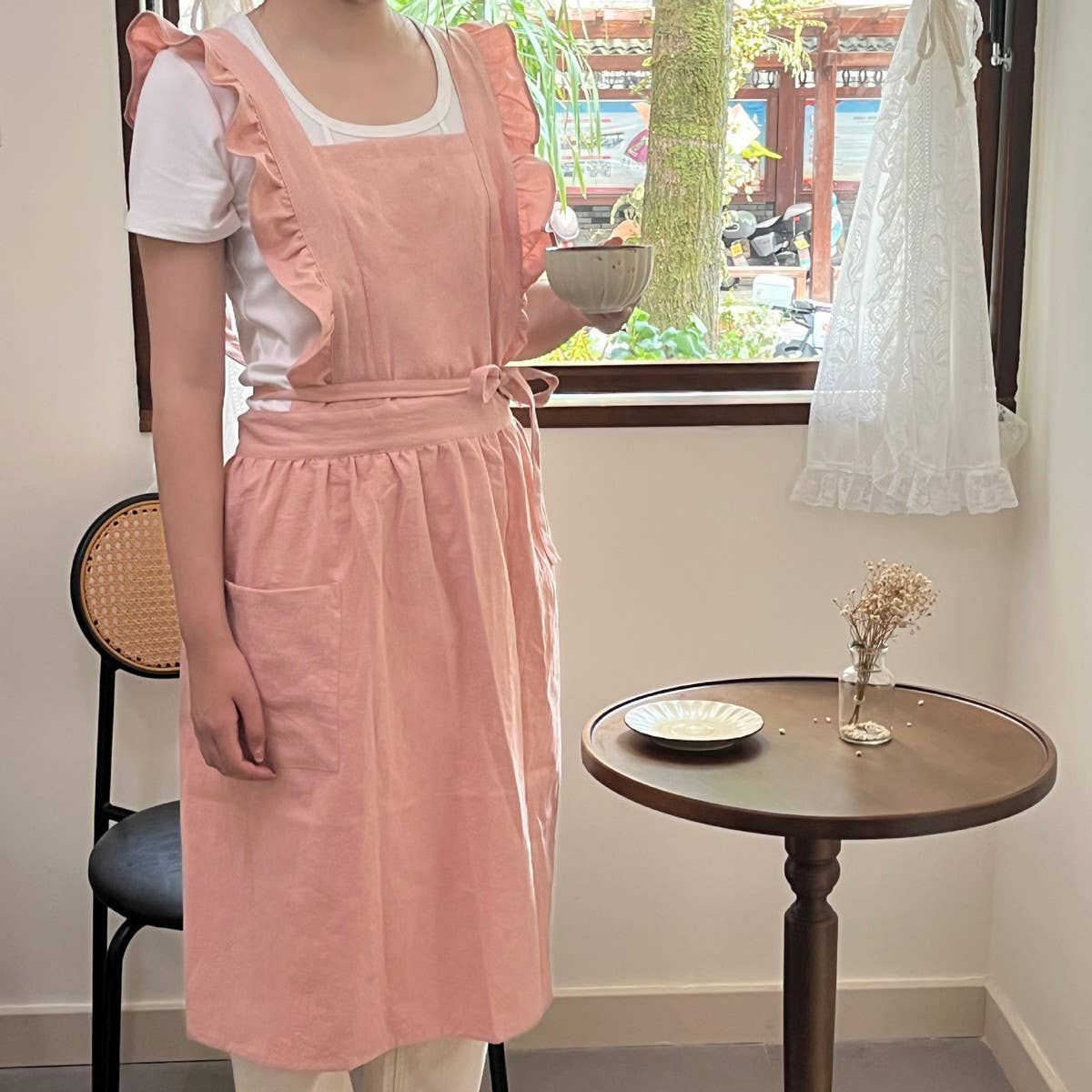 SOLID COLOR COTTON PASTORAL FLORAL SMOCK APRON_CWMM5829