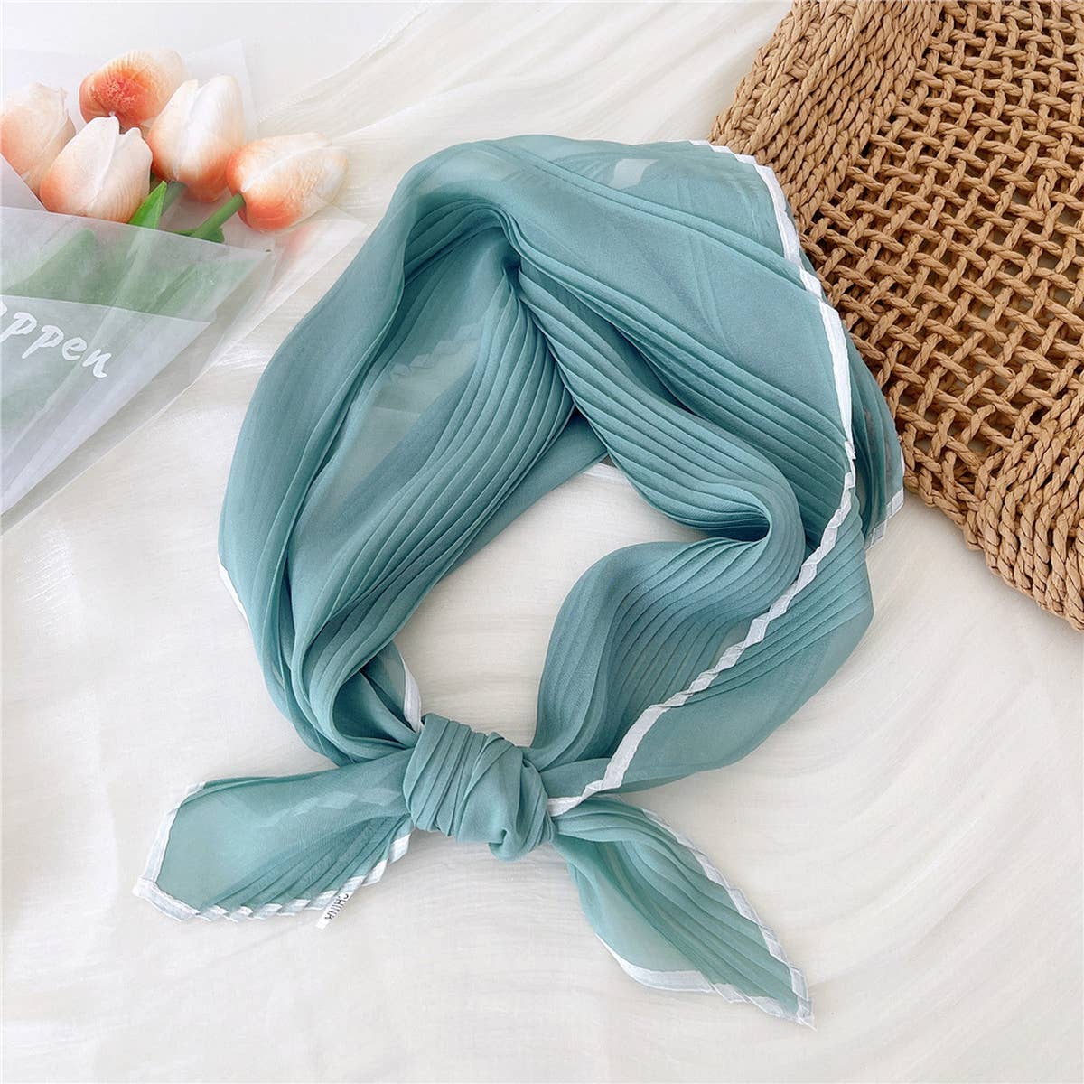 60CM PLEATED SHEER SQUARE SCARF FOR WOMEN_CWASC0849