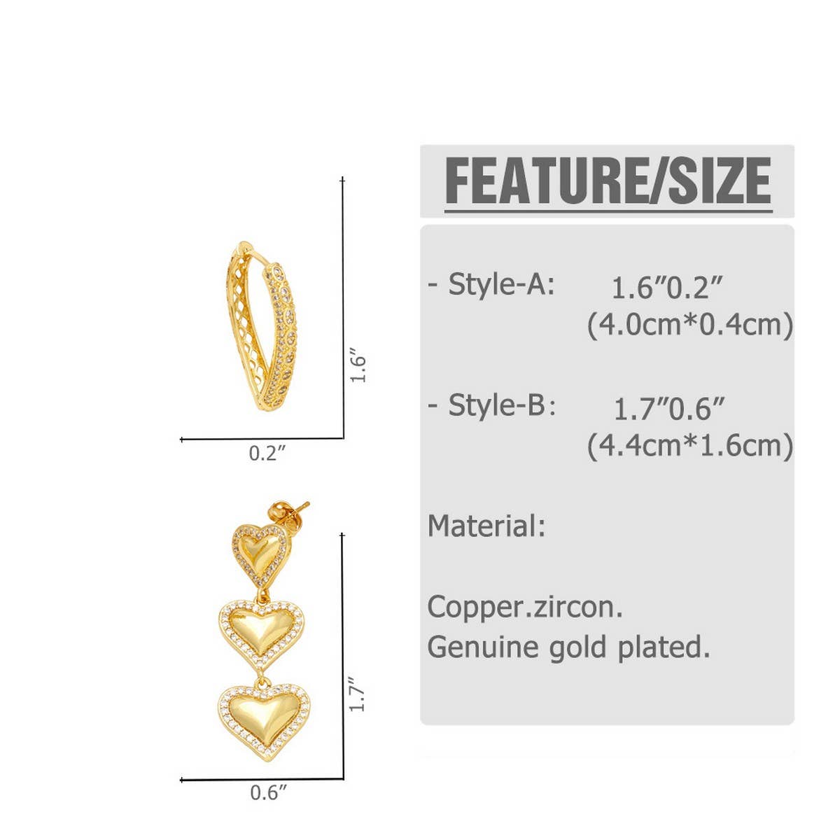 GOLD PLATED HEART SHAPED PENDANT EARRINGS_CWAJE0992