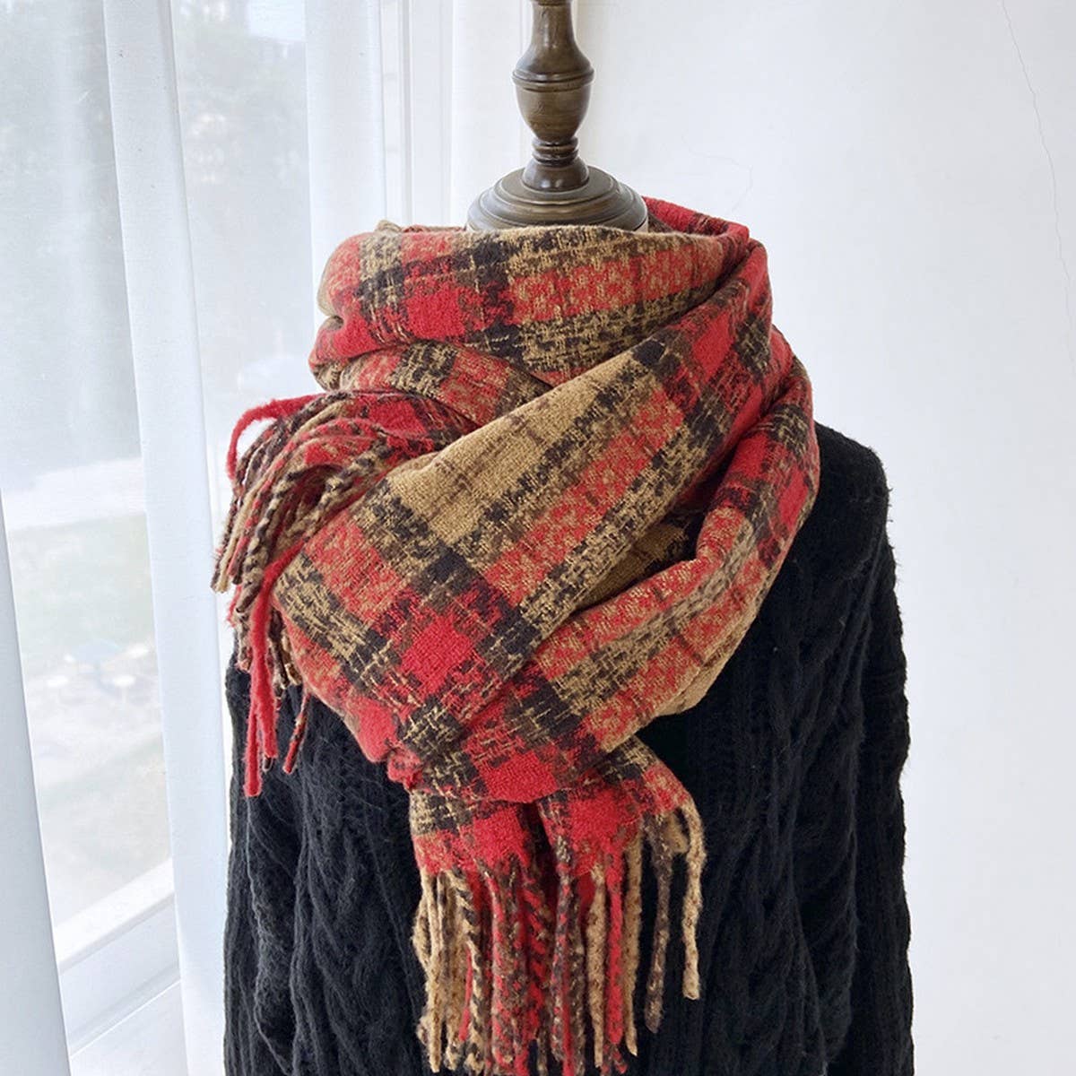 PLAID TASSEL SCARF WRAP FOR STUDENTS COUPLES_CWASC1461