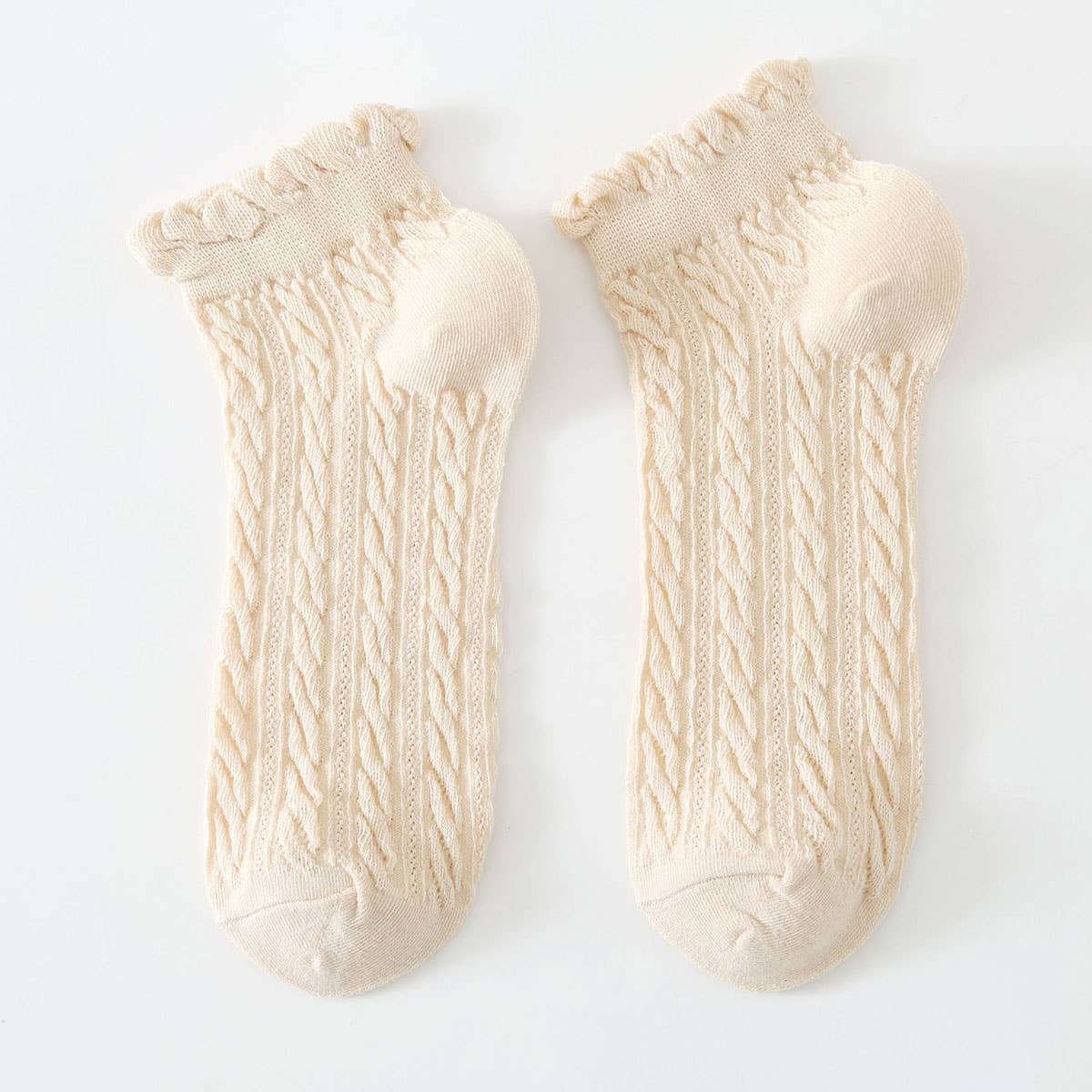 MESH RETRO TWIST RUFFLE ANKLE SOCKS FOR WOMENS_CWMS035