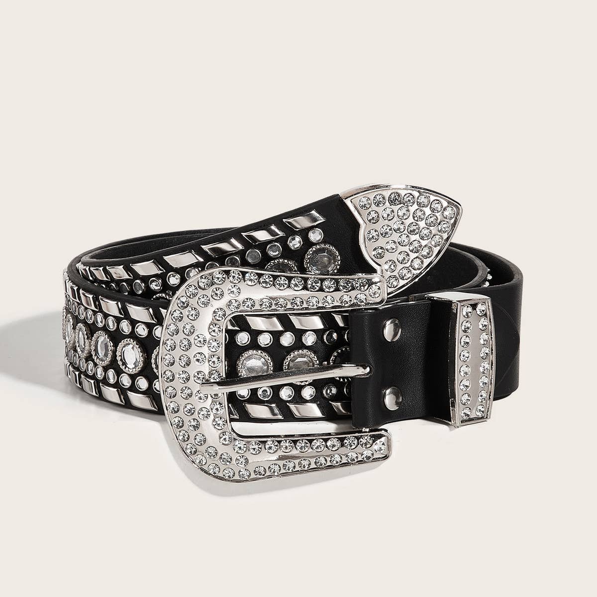 PUNK STYLE RIVET RHINESTONE BELT_CWABE0264
