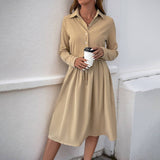 Solid Color Lapel Long Sleeve Fake Two Dresses
